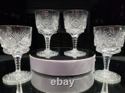 (4) Wine Glasses Goblets, American Brilliant Period Cut Glass Crystal Monogram D