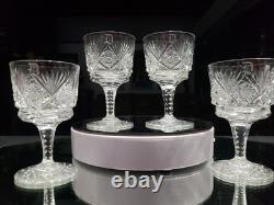 (4) Wine Glasses Goblets, American Brilliant Period Cut Glass Crystal Monogram D