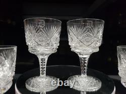 (4) Wine Glasses Goblets, American Brilliant Period Cut Glass Crystal Monogram D