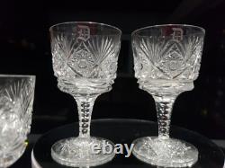 (4) Wine Glasses Goblets, American Brilliant Period Cut Glass Crystal Monogram D