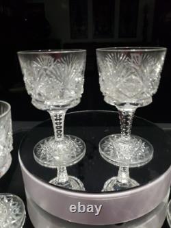 (4) Wine Glasses Goblets, American Brilliant Period Cut Glass Crystal Monogram D