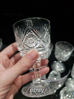 (4) Wine Glasses Goblets, American Brilliant Period Cut Glass Crystal Monogram D