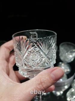 (4) Wine Glasses Goblets, American Brilliant Period Cut Glass Crystal Monogram D