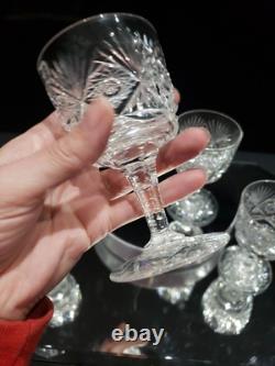 (4) Wine Glasses Goblets, American Brilliant Period Cut Glass Crystal Monogram D