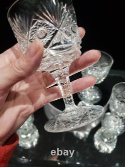 (4) Wine Glasses Goblets, American Brilliant Period Cut Glass Crystal Monogram D