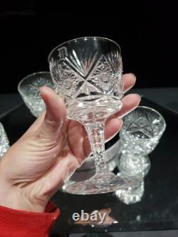 (4) Wine Glasses Goblets, American Brilliant Period Cut Glass Crystal Monogram D