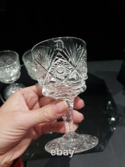 (4) Wine Glasses Goblets, American Brilliant Period Cut Glass Crystal Monogram D