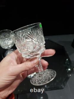 (4) Wine Glasses Goblets, American Brilliant Period Cut Glass Crystal Monogram D