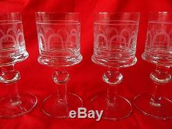 (4) Wine Goblets Chalice glasses crystal etch cut dot arch Husar Kosta Boda rare
