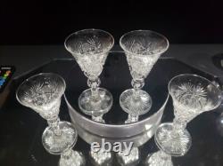 (4) Wine Sherry glasses, American Brilliant cut Glass crystal Dorflinger Hoare