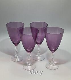 4PC Amethyst Tall Clear Diamond Stem Crystal Wine Water Goblet Glasses 9X3.5