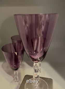 4PC Amethyst Tall Clear Diamond Stem Crystal Wine Water Goblet Glasses 9X3.5