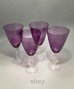 4PC Amethyst Tall Clear Diamond Stem Crystal Wine Water Goblet Glasses 9X3.5