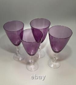 4PC Amethyst Tall Clear Diamond Stem Crystal Wine Water Goblet Glasses 9X3.5