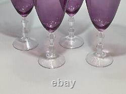 4PC Amethyst Tall Clear Diamond Stem Crystal Wine Water Goblet Glasses 9X3.5