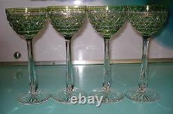 4pc Crystal Waterford Chartreuse lime green hock drinking wine / water glass