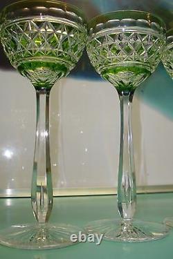 4pc Crystal Waterford Chartreuse lime green hock drinking wine / water glass