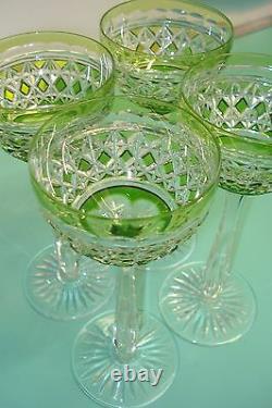 4pc Crystal Waterford Chartreuse lime green hock drinking wine / water glass