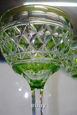 4pc Crystal Waterford Chartreuse lime green hock drinking wine / water glass