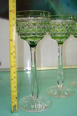 4pc Crystal Waterford Chartreuse lime green hock drinking wine / water glass