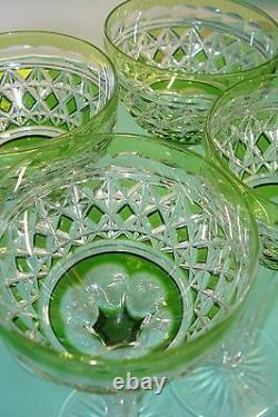 4pc Crystal Waterford Chartreuse lime green hock drinking wine / water glass