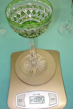 4pc Crystal Waterford Chartreuse lime green hock drinking wine / water glass