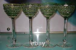 4pc Crystal Waterford Chartreuse lime green hock drinking wine / water glass