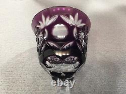 5 AJKA Hungary Crystal Amethyst Purple Cut to Clear Cased Wine Glasses 7.5 H