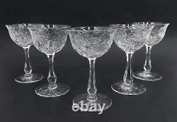 5 American Cut Glass Emulating Rock Crystal Liquor Wine Goblets c1940