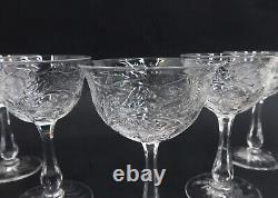 5 American Cut Glass Emulating Rock Crystal Liquor Wine Goblets c1940