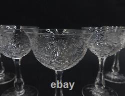 5 American Cut Glass Emulating Rock Crystal Liquor Wine Goblets c1940