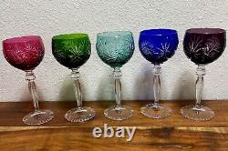 5 Anna Hutte Hand Cut-To-Clear Multicolor Hock Wine Goblets 24% Lead 8German