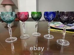 5 Anna Hutte Hand Cut-To-Clear Multicolor Hock Wine Goblets 24% Lead 8German