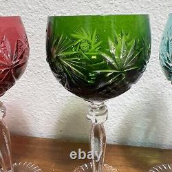 5 Anna Hutte Hand Cut-To-Clear Multicolor Hock Wine Goblets 24% Lead 8German