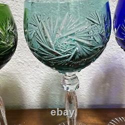 5 Anna Hutte Hand Cut-To-Clear Multicolor Hock Wine Goblets 24% Lead 8German