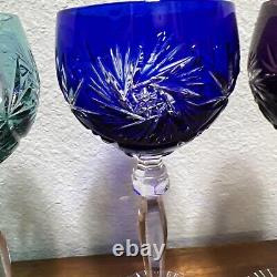 5 Anna Hutte Hand Cut-To-Clear Multicolor Hock Wine Goblets 24% Lead 8German