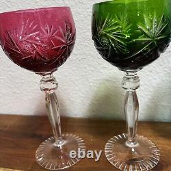 5 Anna Hutte Hand Cut-To-Clear Multicolor Hock Wine Goblets 24% Lead 8German