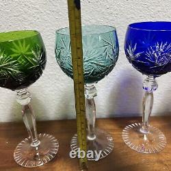 5 Anna Hutte Hand Cut-To-Clear Multicolor Hock Wine Goblets 24% Lead 8German