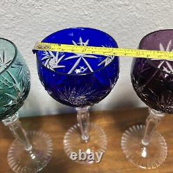 5 Anna Hutte Hand Cut-To-Clear Multicolor Hock Wine Goblets 24% Lead 8German