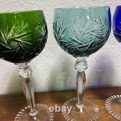 5 Anna Hutte Hand Cut-To-Clear Multicolor Hock Wine Goblets 24% Lead 8German