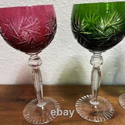 5 Anna Hutte Hand Cut-To-Clear Multicolor Hock Wine Goblets 24% Lead 8German