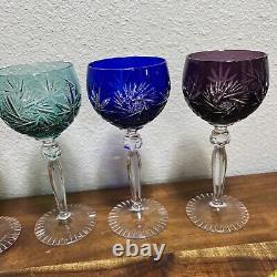 5 Anna Hutte Hand Cut-To-Clear Multicolor Hock Wine Goblets 24% Lead 8German