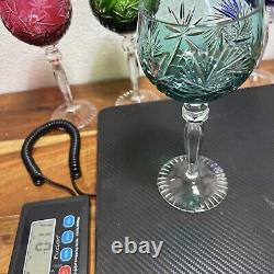 5 Anna Hutte Hand Cut-To-Clear Multicolor Hock Wine Goblets 24% Lead 8German