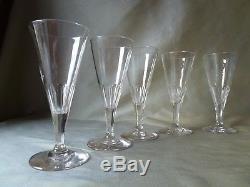 5 Antique Victorian Cut Crystal Wine Glasses on Facet Cut Stem, VGC