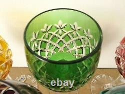5 Beyer Crystal Wine Hock Goblets Glasses Red Green Blue Cut 2 Clear (ie@b4)