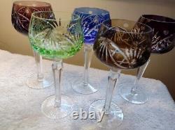 5 Bohemian Cut to Clear Crystal Wine Hock Glasses 7 3/8 Hocks