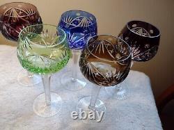 5 Bohemian Cut to Clear Crystal Wine Hock Glasses 7 3/8 Hocks