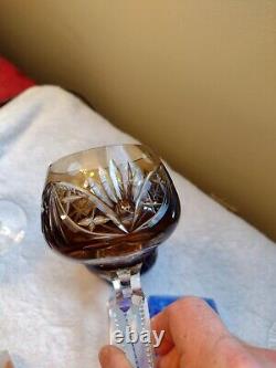 5 Bohemian Cut to Clear Crystal Wine Hock Glasses 7 3/8 Hocks