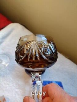 5 Bohemian Cut to Clear Crystal Wine Hock Glasses 7 3/8 Hocks