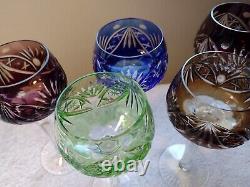 5 Bohemian Cut to Clear Crystal Wine Hock Glasses 7 3/8 Hocks